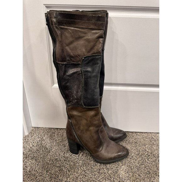 MJUS Shoes - Mjus Patchwork Leather Boots knee-high multicolor brown green blue Size 36 EUC